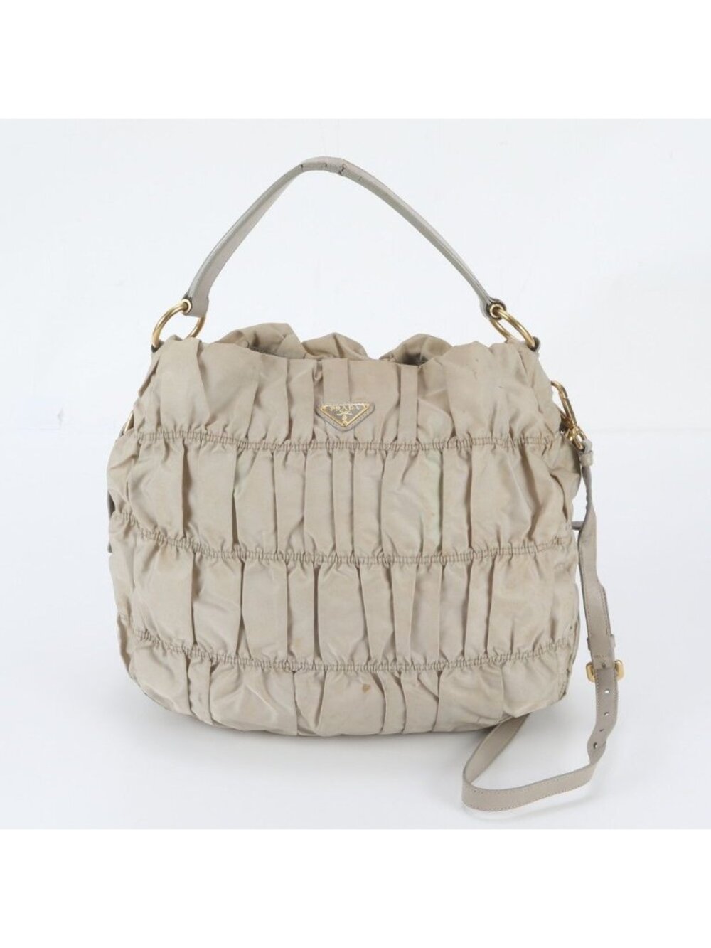 Prada Tessuto Nylon Gathered Triangle Logo Leather 2-Way Shoulder Bag